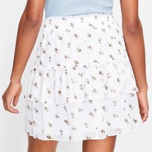 Loft White Floral Tiered Ruffle Pull On Skirt